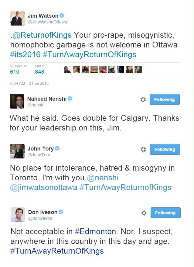 torinottori's tweet photo. @SophiaBush @SamFazz Canadian city officials have taken a stand, and started a hashtag #TurnAwayReturnOfKings https://t.co/2Z7rjaunJa