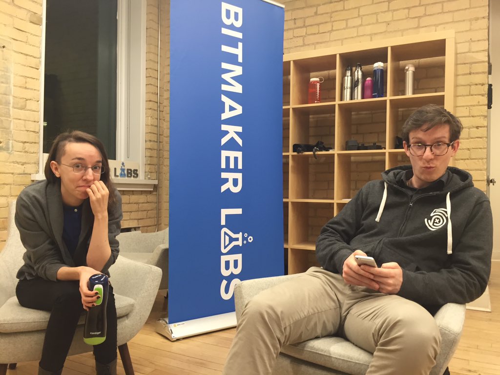 RubyTalksTO's tweet photo. @trustyknave & @Brain_Box are already here all excited to impart knowledge and #wisdom! #RubyLightningTalks https://t.co/pMij8ZpvrT