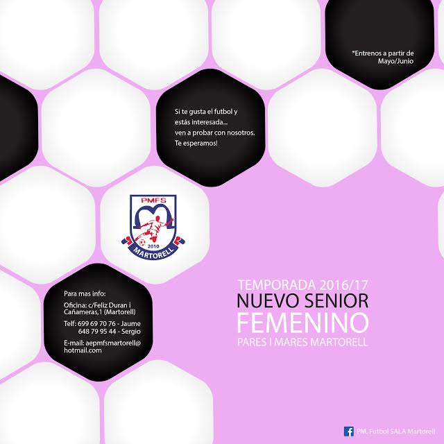 NUEVO #SENIORFEMENINO PARA LA PROXIMA TEMPORADA! Si eres mujer y te gusta el #futbolsala, ven a probar! #Compártelo