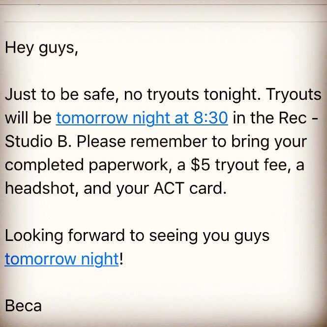 RipTideDancers's tweet photo. ICYMI: tryouts are postponed until TOMORROW! Everyone be safe and we can't wait to see you all tomorrow 💯 https://t.co/YzzJEUK2KO