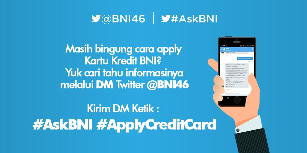 BNI's tweet photo. Yuk, cek gambar untuk informasi cara apply Kartu Kredit BNI melalui fitur #AskBNI Direct Message. https://t.co/4lF8rWE7xR