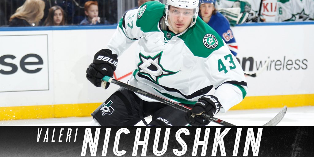 DallasStars's tweet photo. Ales Hemsky (12) and Val Nichushkin (12) get the helpers on Fiddler's 7th goal of the season. #GoStars #DALvsWPG https://t.co/F6e7NFu2Nh