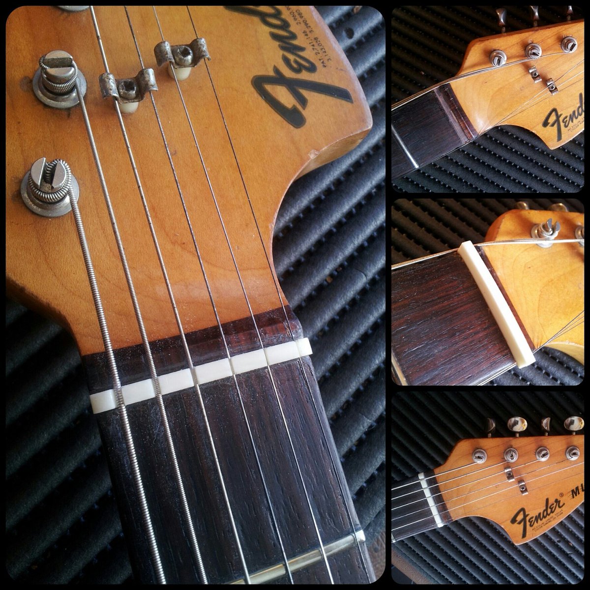 Pieraluthier's tweet photo. Cejilla de hueso en guitarra Fender. https://t.co/xJVUaVxbyl