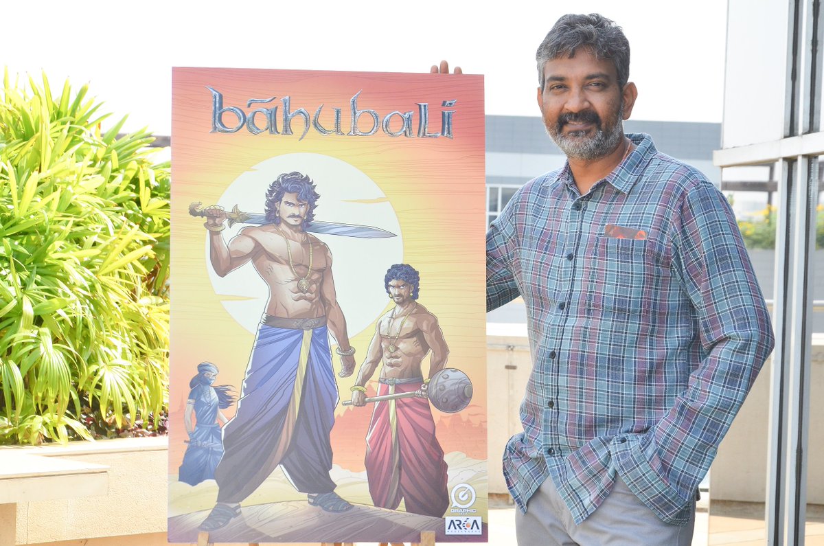BaahubaliMovie's tweet photo. Our Director @ssrajamouli with the first look of the Baahubali Comic Book! #BaahubaliComics https://t.co/4uOHAaOTZE