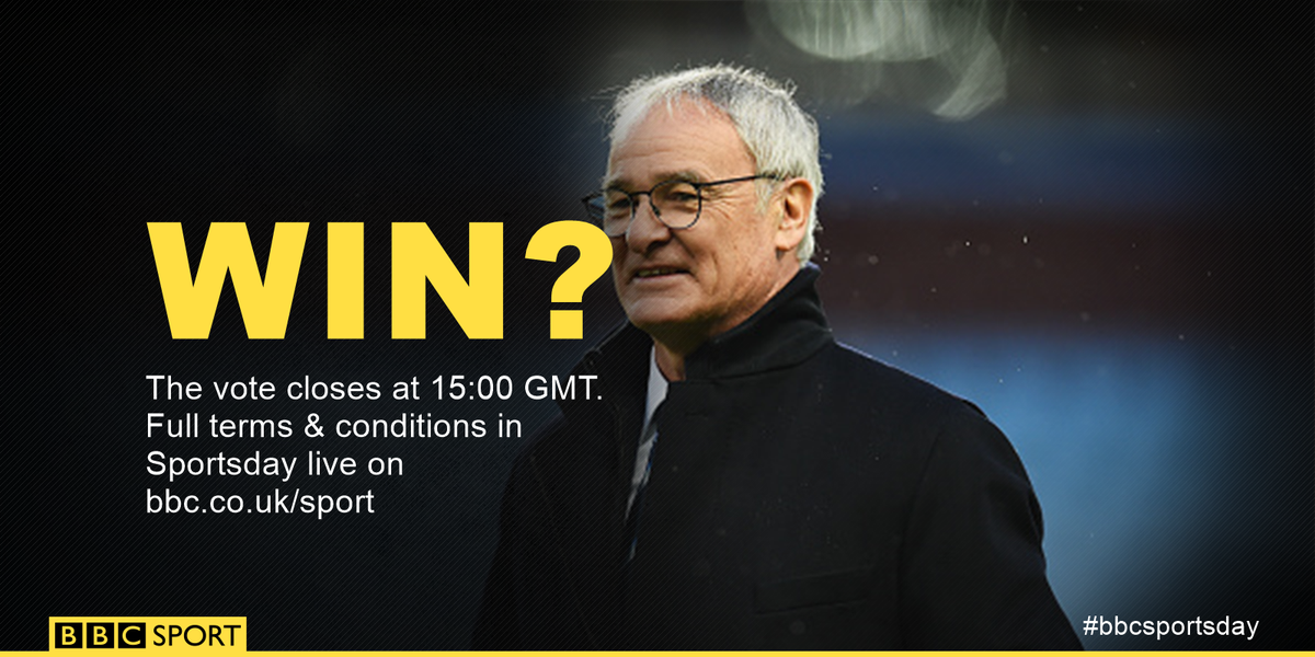 BBCSport's tweet photo. Will Leicester win the Premier League title? 

Vote here https://t.co/aqTNjEA3bM #bbcsportsday https://t.co/8HEJXLTROD