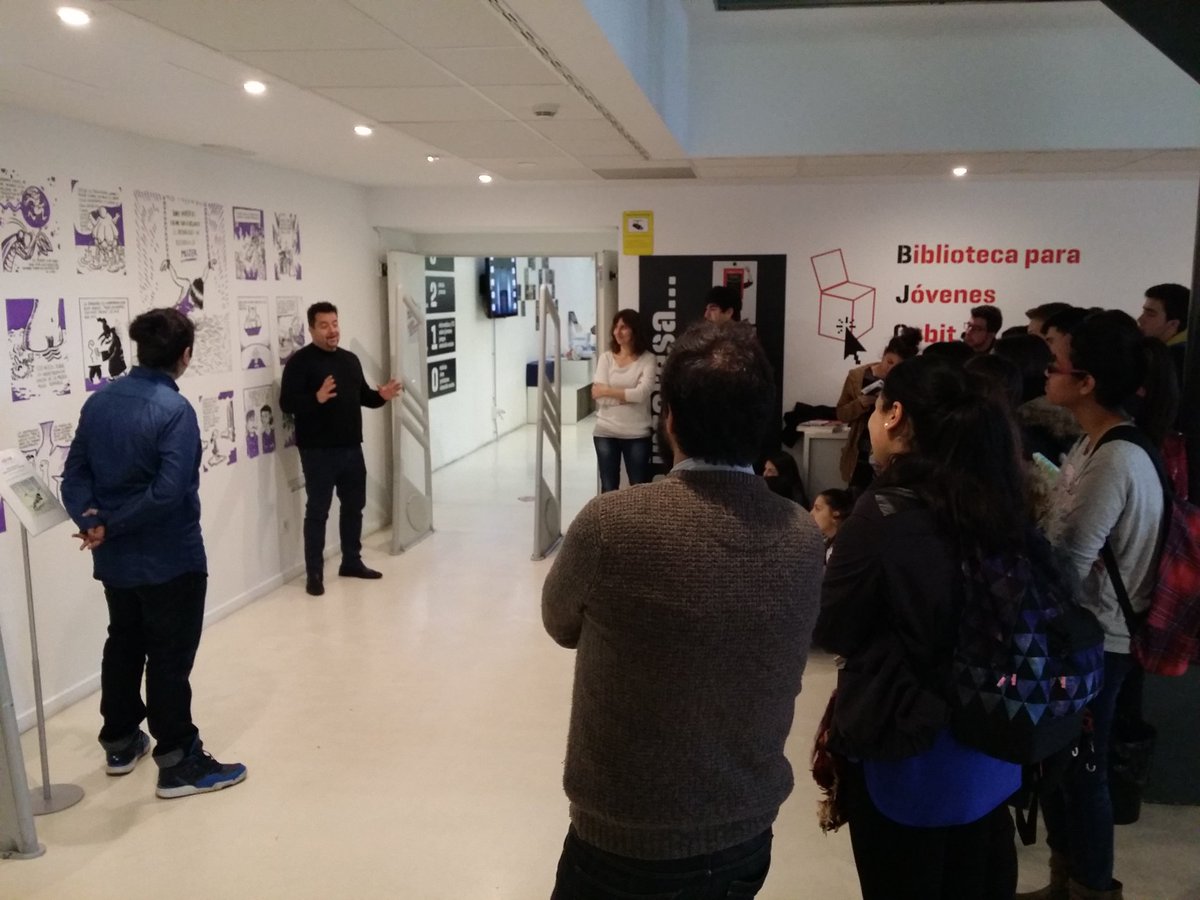 chelopascual's tweet photo. Diálogo de @elojoquemuerde y @tebeosmalavida con alumnos del @PilarLorengarFP en @ZGZActiva @BJCubit #CornerEduca. https://t.co/CEfTerw4zp