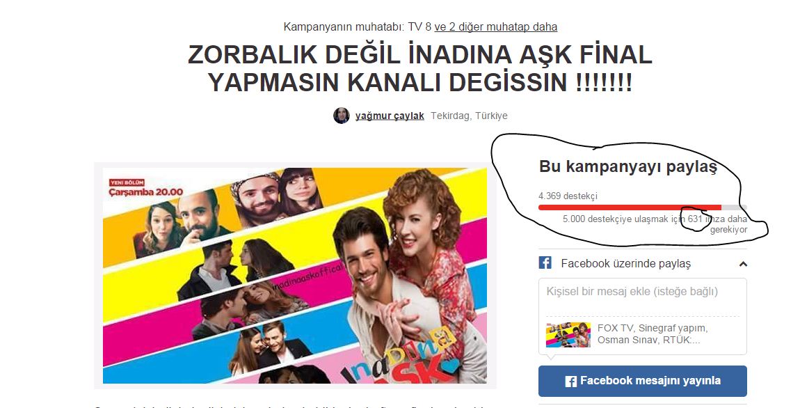inadaevet's tweet photo. tam 631 kişiye ihtiyaç var yada 315 kişi 2 tane hesapla giriş yapıp imzalayacak #inadınaaşktv8egeç https://t.co/BJipgktacw