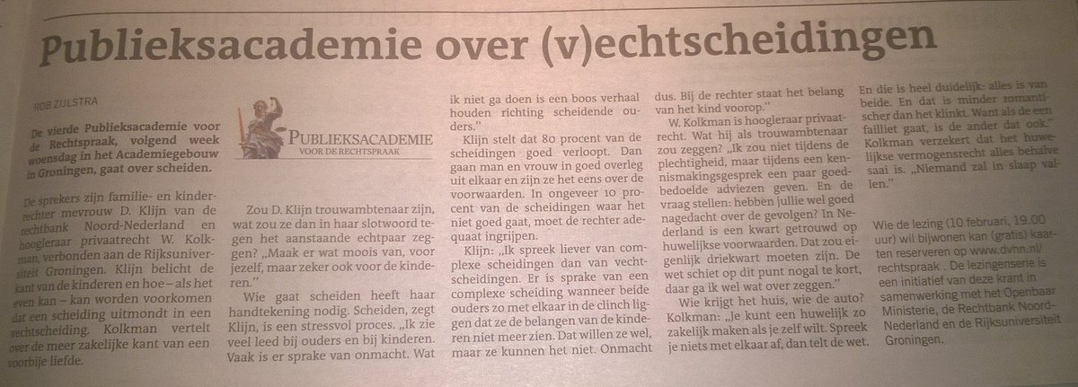Bij de rechter staat belang van kind voorop. #familierechter Klijn in <a href="/dvhn_nl/">Dagblad van het Noorden</a> #publieksacademie #vechtscheiding
