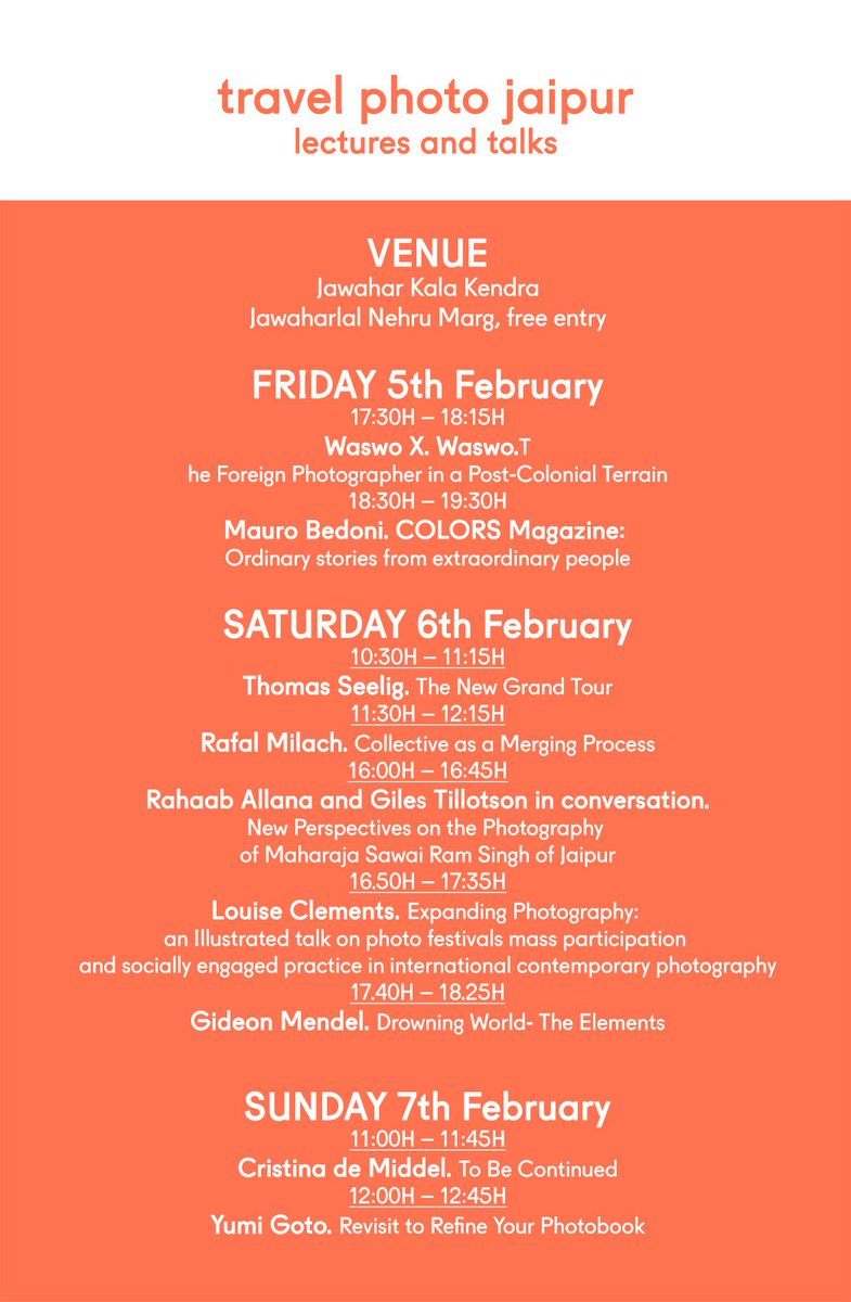 JaipurPhoto2017's tweet photo. Here's a complete list of #talks and #lectures to be held between 5–7 February, the opening weekend of #TPJ2016! https://t.co/sfOPdnXR2n