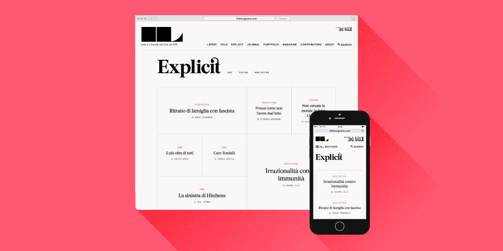 24ILmagazine's tweet photo. Yolo, Explicit, Journal. Tre homepage, tre giornali in un unico sito #ILsito https://t.co/kXoZqAwNAQ https://t.co/kleDbkoDL8