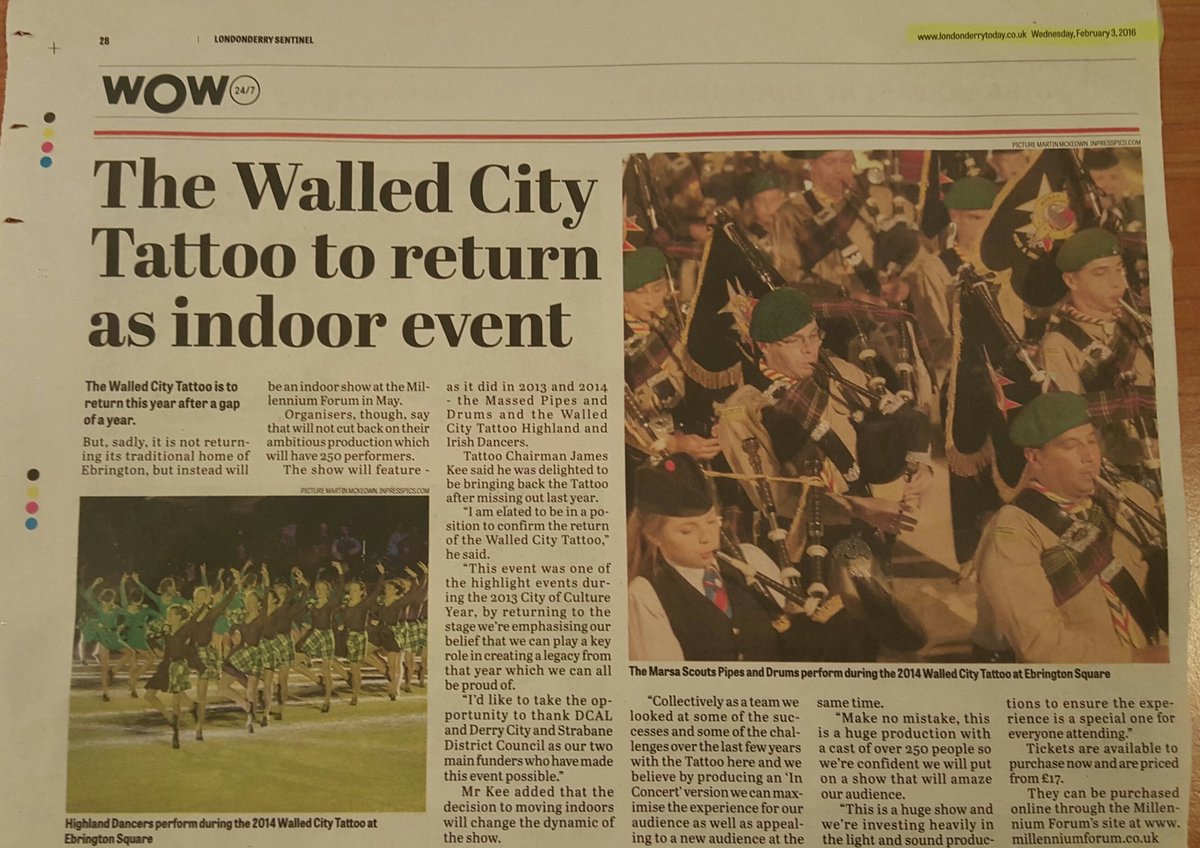 amandamcloone's tweet photo. @2016Tattoo @Derryvisitor @NITouristBoard @dcsdcouncil here's the @L_Sentinel piece https://t.co/QqcYHo8Phl
