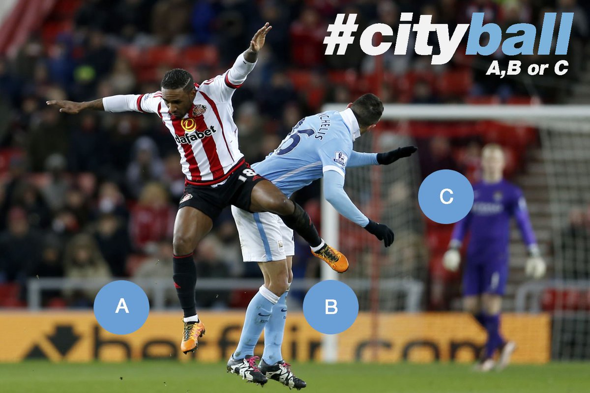ManCity's tweet photo. Keep your 👀s on the ⚽️!

A, B or C... where's it hiding? #mcfc https://t.co/qE7id9baYG