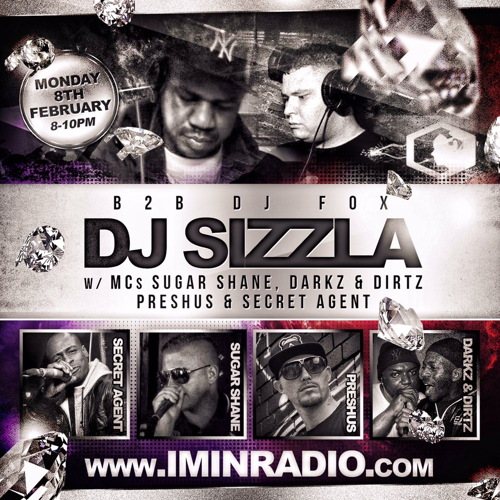 dj_sizzla's tweet photo. THIS MONDAY 8-10PM LIVE ON @IMINRADIO  @0006Mc @DarksnDirtz @preshuspre @qualitystreet https://t.co/4wrrC1STs3
