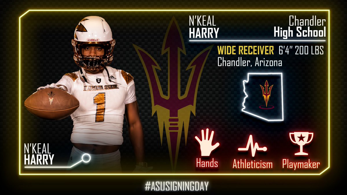 ASUFootball's tweet photo. The No. 1 receiver in the country and the No. 1 player in the state of Arizona #StayTrue 

Welcome @NkealHarry15! https://t.co/K91dDkudX3
