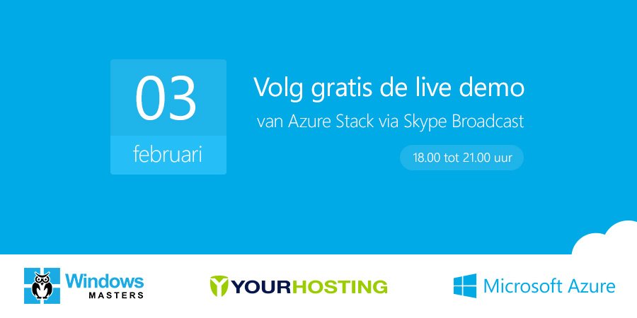 Yourhosting's tweet photo. Om 18.00 uur start de eerste live demo van #AzureStack! Kijk live mee via: https://t.co/J3Kla1yWO1 #WindowsMasters https://t.co/9haoUC6RYZ
