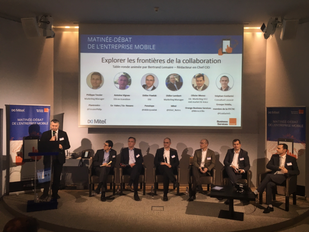 Mitel_FR's tweet image. Table-ronde: Explorer les frontières de la #collaboration animée par @bertrandlemaire @CIO_France #MobileFirst