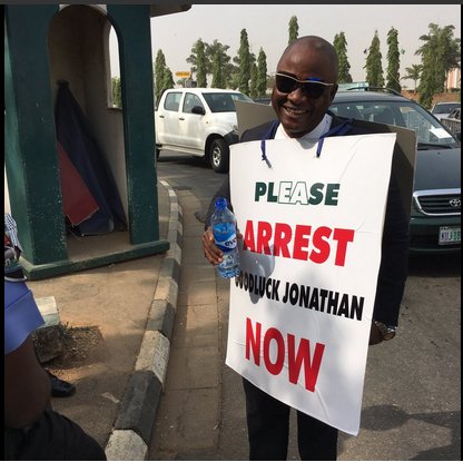 Protester asks Buhari to arrest Jonathan