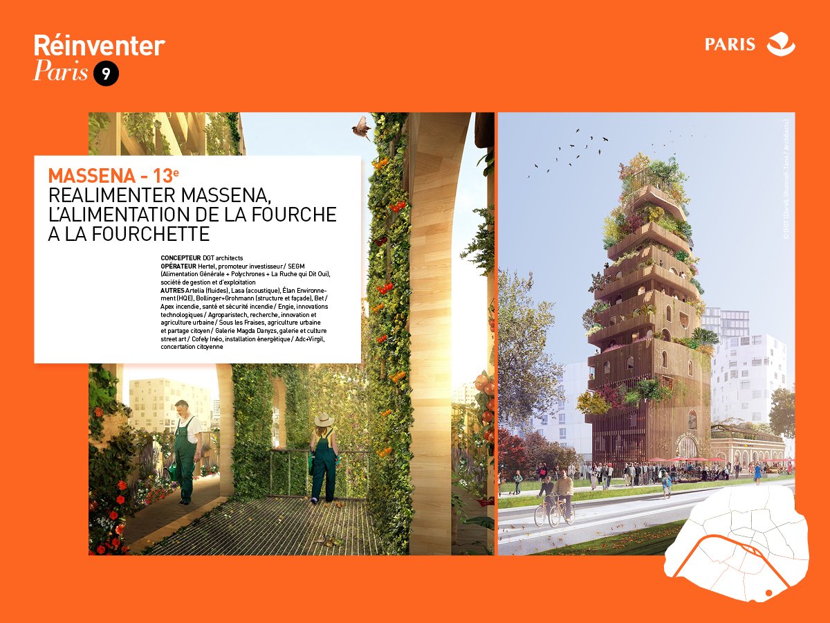 La gare Massena devient "Réalimenter Massena", étonnante tour de Babel écolo, entièrement en bois. #RéinventerParis