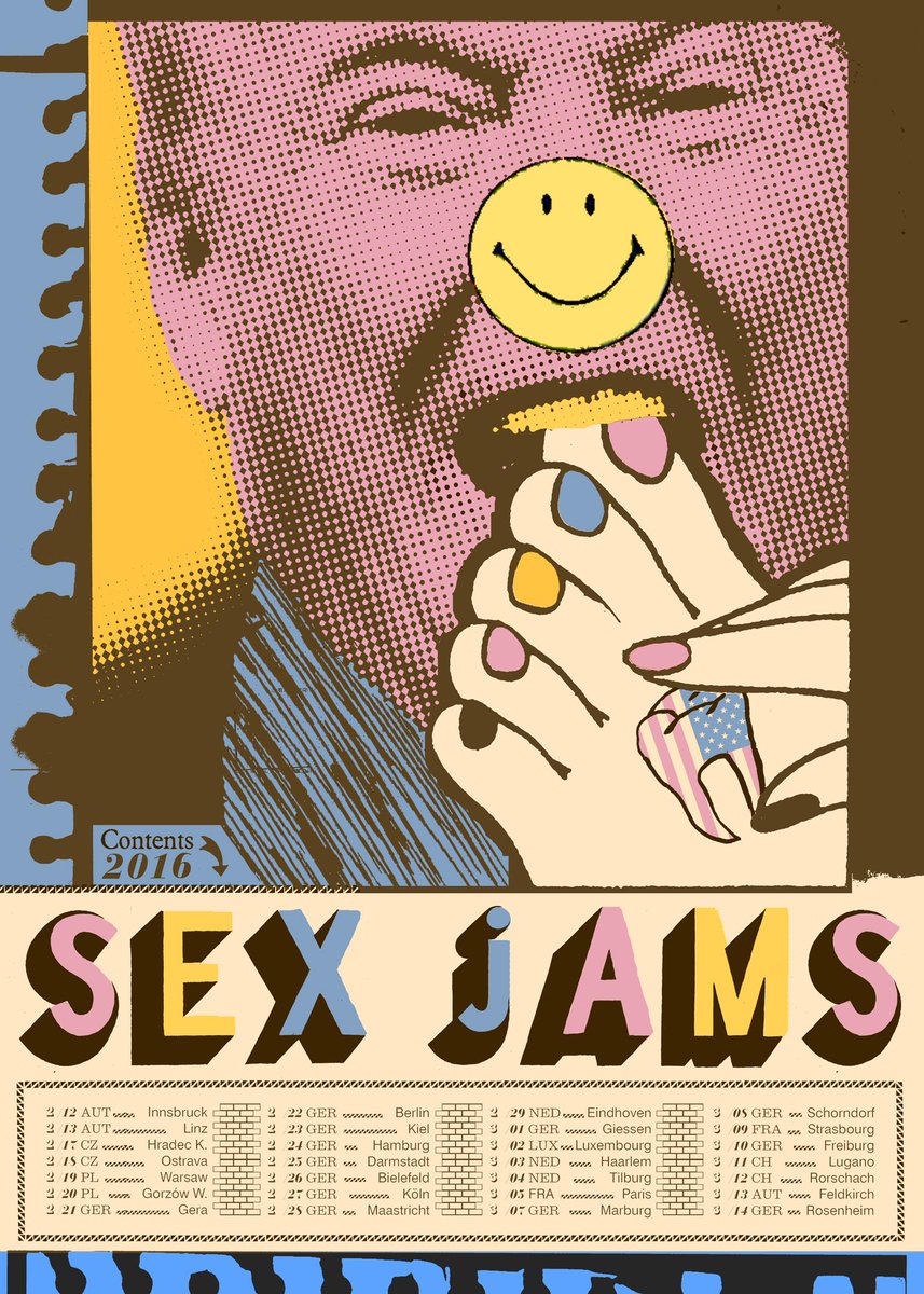 SEXJAMS's tweet photo. oh! #Fuzzgun went nuts and made this sweet poster for our upcoming tour!
silkscreen prints at the shows. come by! https://t.co/6zgucGhE5F