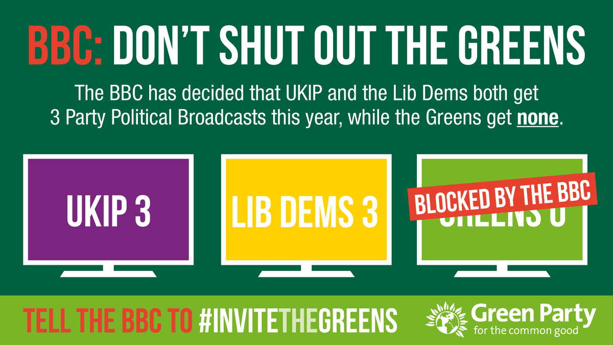 YoungGreenParty's tweet photo. The BBC are denying us a PPB this year. Sign our petition to tell them to #invitethegreens: https://t.co/X7swJ5bSHL https://t.co/aO64cbSbrH