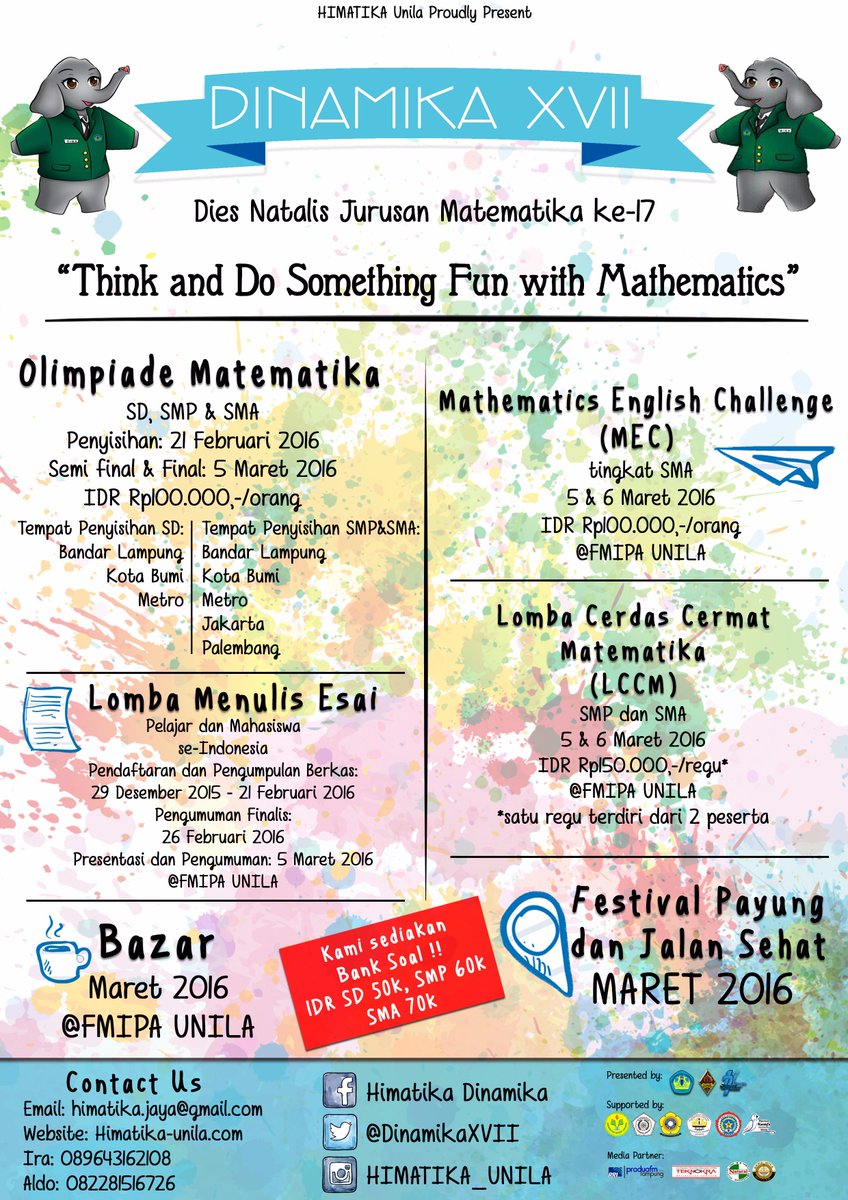 DinamikaXVII's tweet photo. Olimpiade Matematika SMA, LCCM SMA, MEC dan Lomba Esai @SmansaBDL @smandaBDL @smanegeri3bl @smanpat_bdl https://t.co/xpbtc6cliM