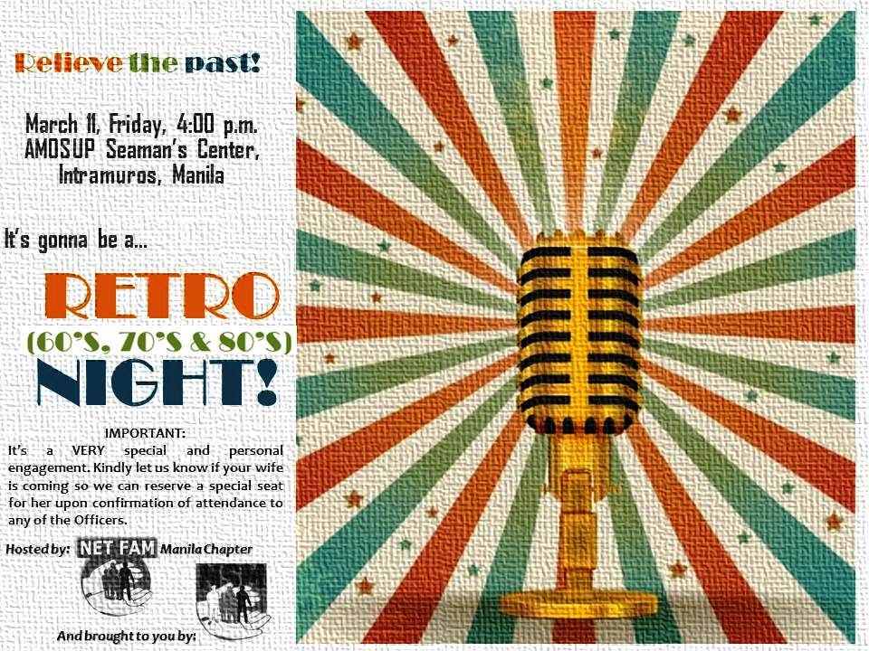 NETShipPh's tweet photo. #NSMConference2016 includes the seafarer's families. Here's how to join #NETFAMRetroNight!
https://t.co/P2gsWOcRM4 https://t.co/vnzkhvyPXU