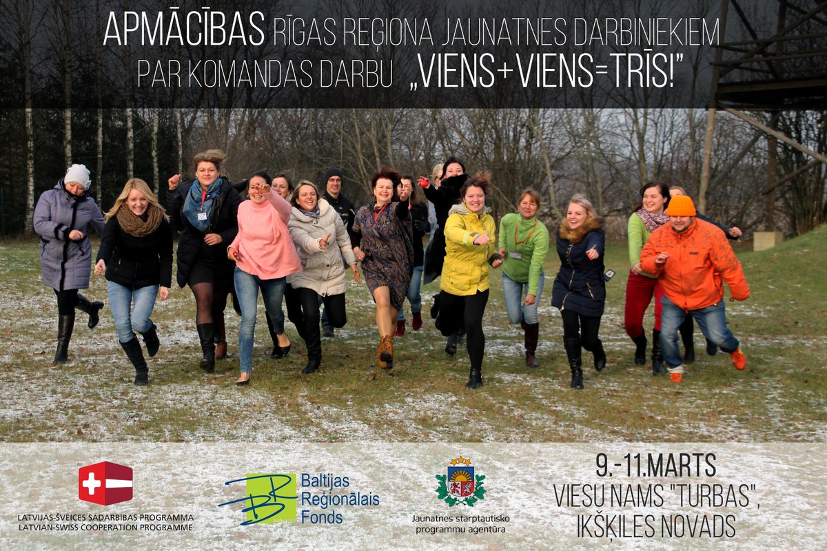 Apmācības Rīgas reģiona jaunatnes darbiniekiem par komandas darbu. Pieteikšanās ejuz.lv/komandariga līdz 27.02.