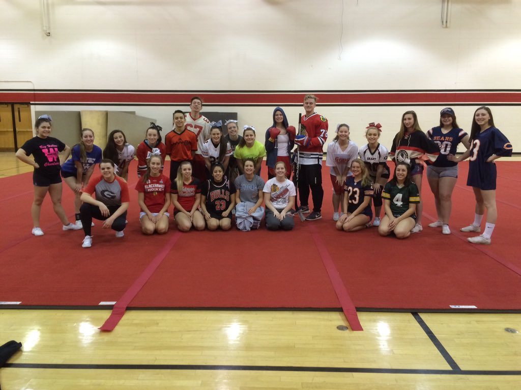 GrantCheer's tweet photo. We got our game faces on! 😉🏀⚽️🏐⚾️🏒 #sportstheme #stateweek #gobigorgohome #lastAMpractice #theclimb2016 https://t.co/yy1UJKPBng