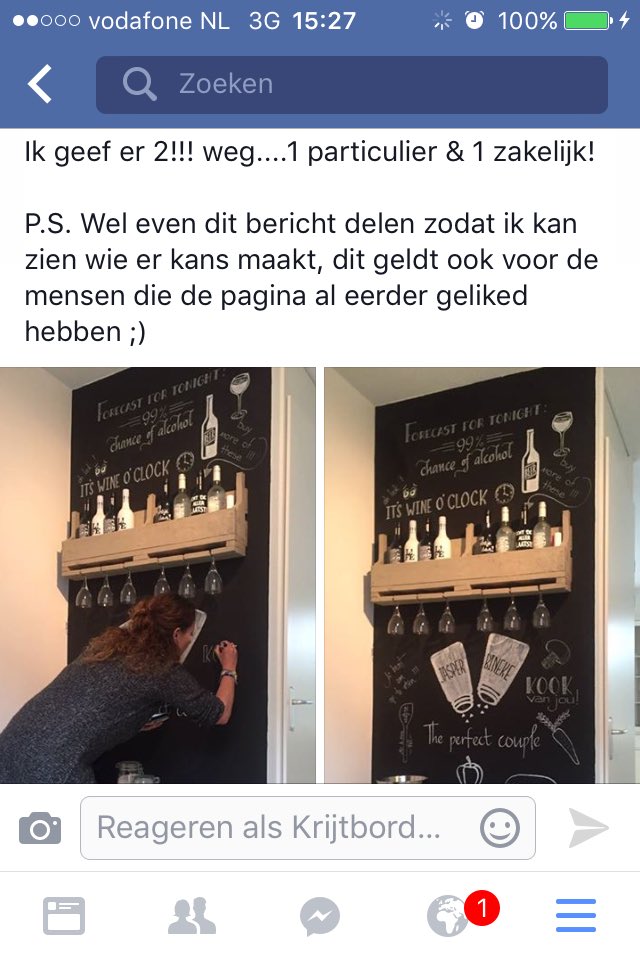 Super toffe #winactie op de FBpagina van Krijtbord Styling 🎉🎉🎉 Check it out!!! Deel, like &amp; win #horeca Delen=lief!