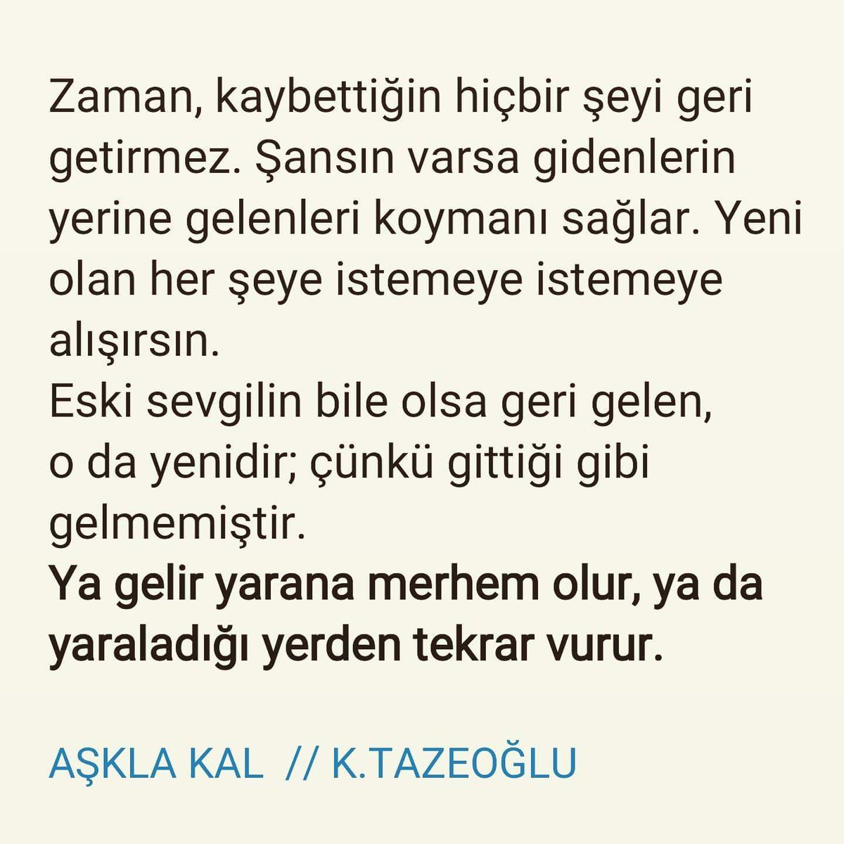 Ya gelir yarana merhem olur
Ya da yaraladığı yerden tekrar vurur...