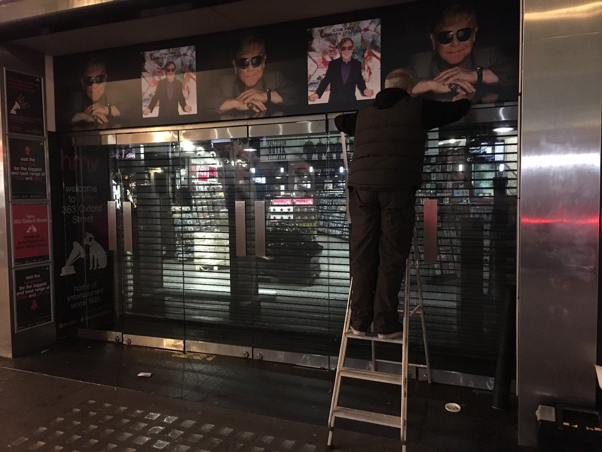 fourgraphics's tweet image. Setting up HMV’s Flagship store ready for a visit from a VIP legend later today!