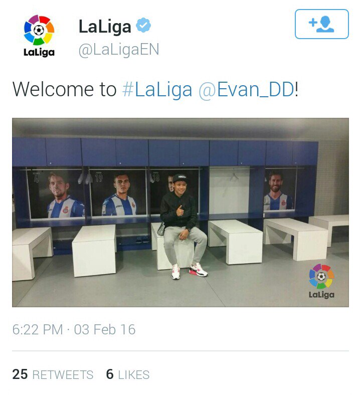 Bolanet's tweet photo. #SekilasBolanet Indonesia bangga! La Liga RESMI menyambut dan memperkenalkan Evan Dimas. Sukses @Evan_DD ! https://t.co/0yqDUKczZ5
