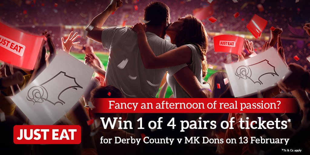 JustEatUK's tweet photo. RT &amp; Like by 5pm Tues 9th to win 1 of 4 pairs of @dcfcofficial hospitality tickets v MK Dons on 13th Feb! #DCFC https://t.co/VlRhIc4coL
