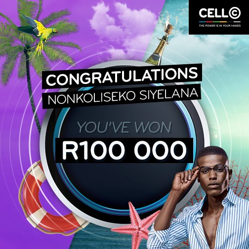 CellC's tweet photo. Congratulations Nonkoliseko Siyelana! You are this week's lucky Believe R100 000 cash winner. #AnythingCanHappen https://t.co/bwQg0JlqC9