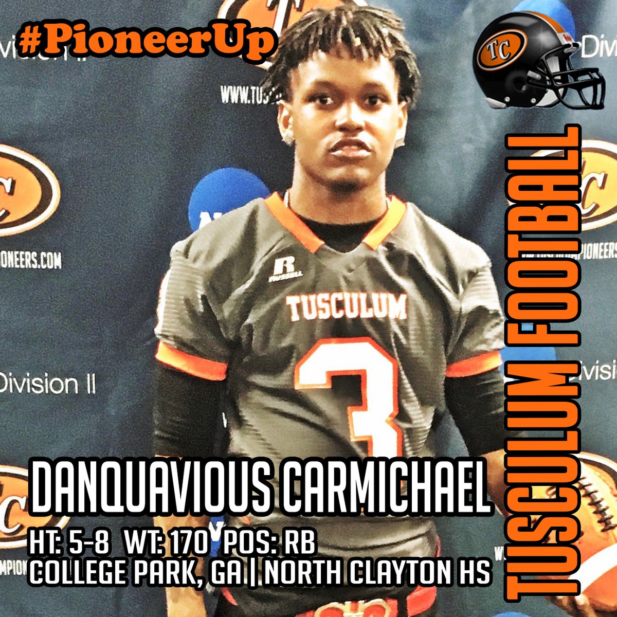 TusculumSports's tweet photo. Welcome to Tusculum - Danquavious Carmichael | RB | College Park, GA | North Clayton HS #TCSigningDay #NSD2016 https://t.co/fIOFbXcnd3