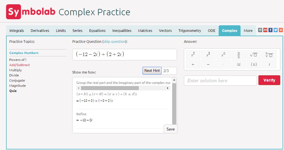 symbolab's tweet image. Another new feature!! Check out our new Complex Numbers topic in the practice section! #complexnumber #NewFeature