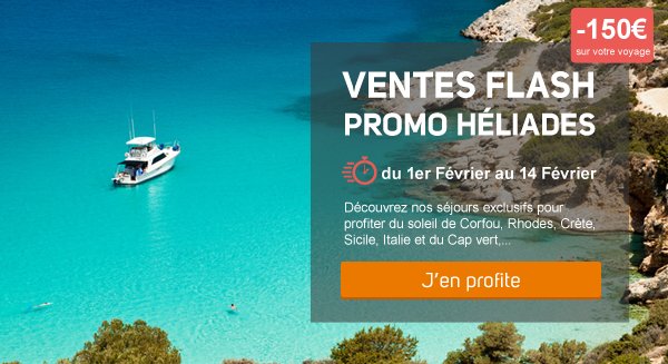 Selectour's tweet photo. Ventes Flash "PROMO Héliades" : réservez jusqu'au 14 février et bénéficiez de 150€ offerts https://t.co/c94aIYrPX4. https://t.co/trYrgk8dKD