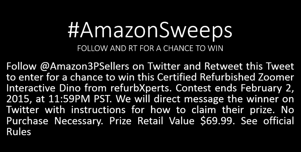 Sell_on_Amazon's tweet photo. Follow + RT to enter to win a Refurbished Zoomer Dino
https://t.co/XGwKg8MYk1
https://t.co/sMOFsIQ54E
#AmazonSweeps https://t.co/w41QIX62CX