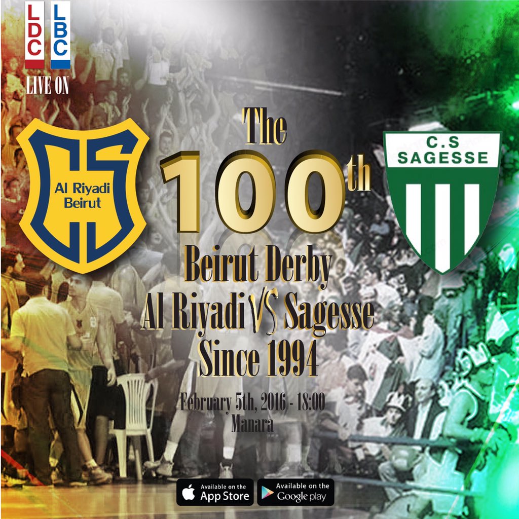 AlRiyadiClub's tweet photo. It's not just the #Beirut DERBY! IT'S THE 100s DERBY between AL RIYADI &amp; SAGESSE SINCE 1994! Don't Miss it... https://t.co/COnPVe3MaU