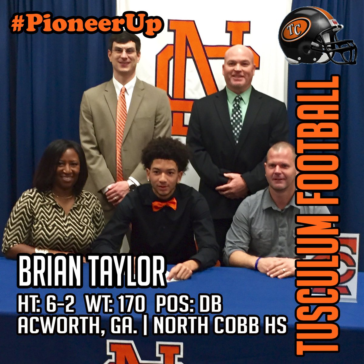 TusculumSports's tweet photo. Welcome to Tusculum - Brian Taylor | DB | Acworth, GA | North Cobb HS #PioneerUp #TCSigningDay #NSD2016 https://t.co/BeutPwQ1Vn