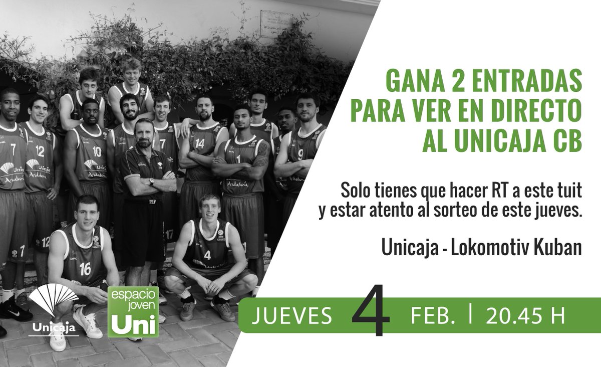 EspacioJovenUni's tweet photo. ¿Quieres ver a @unicajaCB? ¡Haz RT y consigue una entrada doble hasta mañana a las 12:00h! https://t.co/fGH5aiJmXz 👍 https://t.co/ZYNfZre1AW