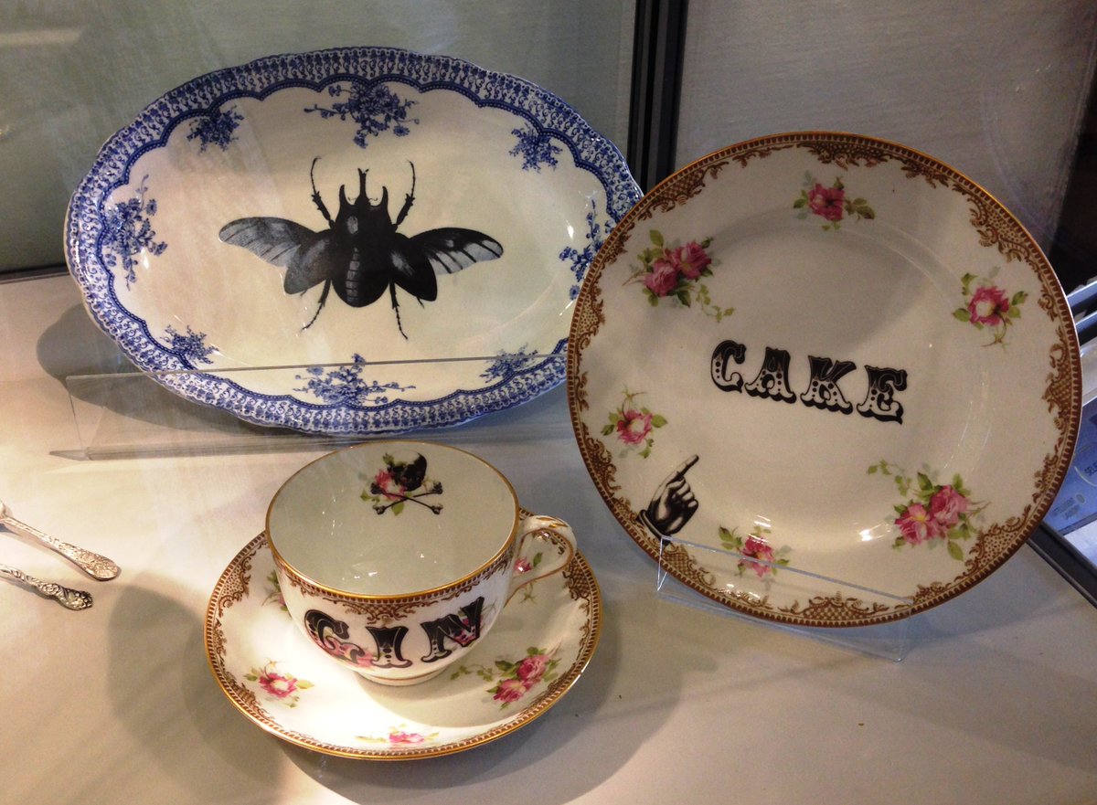 Large 'Breakfast' Set: Gin cup & saucer + cake plate by @WildandViolet is for sale @AlfredEastArtGallery #Kettering