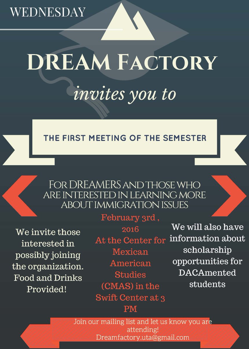 CMASatUTA's tweet photo. Dream Factory meeting TODAY! Don't miss it! Information about the Summer abroad program in Mexico will be given. https://t.co/UPH0ygAC1h