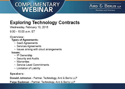 AirdBerlis's tweet photo. Join our technology law experts for a complimentary webinar - Exploring Technology Contracts https://t.co/TGAkvtIh57 https://t.co/VxPJtfTRSN