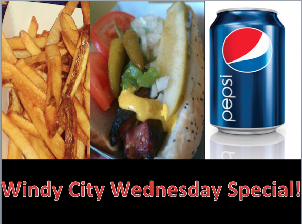 UniversityDogs's tweet image. Grab a hot dog with your choice of toppings, fresh-cut fries, and a can of pop for just $4! #WindyCityWednesday