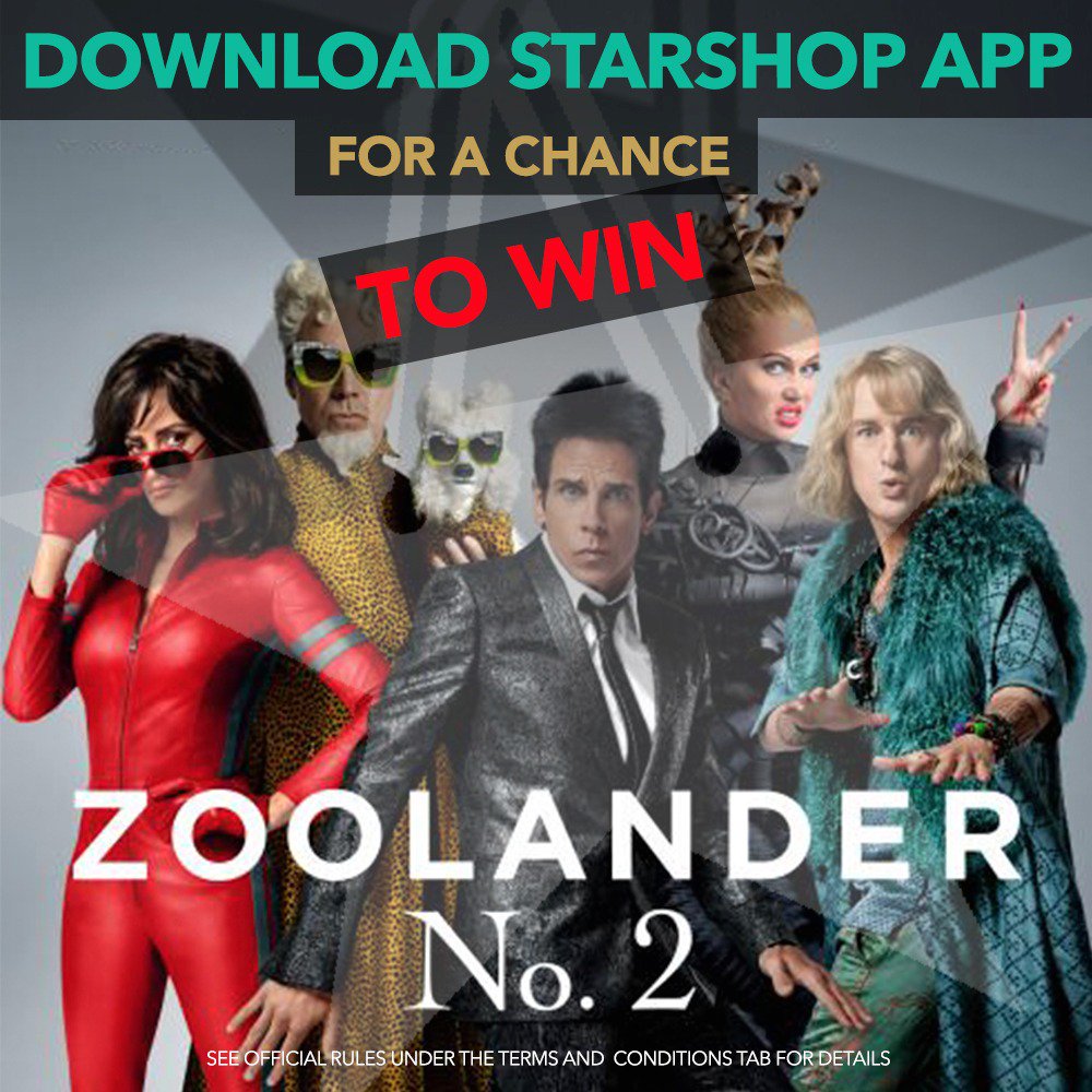 StarShopApp's tweet photo. Want to #WIN 2 tix to the RED CARPET + PREMIERE of #ZOOLANDER2?! Download the #StarShopApp > https://t.co/4qmVV4t6Fk https://t.co/WJPzFBlUly