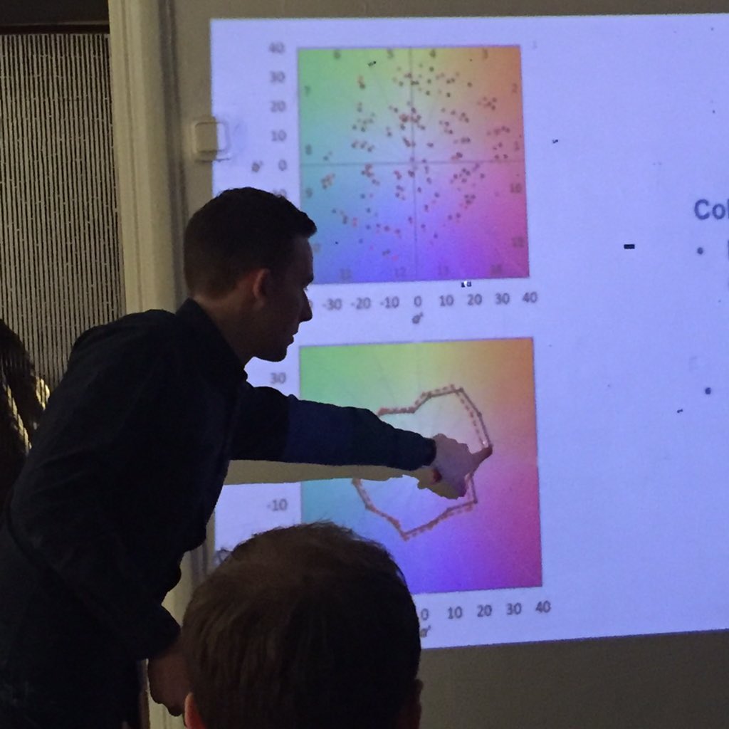 SeanOC_Light's tweet photo. Chris Small explaining the Colour Gamat: Rg @ the  TM-30-15 workshop with #colorcore @luminolighting  @RebelLightAB https://t.co/syDnxasCIf