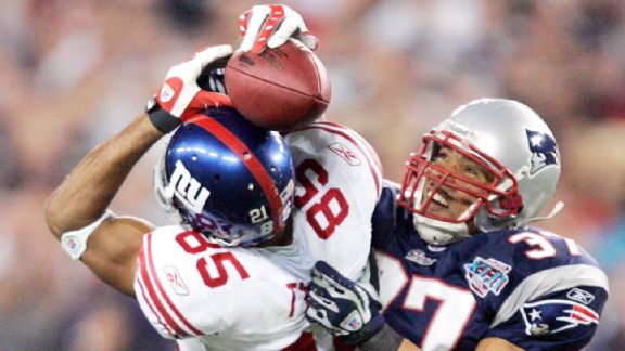 espn's tweet image. On this day 8 years ago, the @Giants caught a ball with their helmet and the Patriots' perfect season was no more.