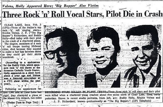 "The Day The Music Died". Hace 57 años murieron en un accidente aéreo Buddy Holly, Ritchie Valens y "The Big Bopper"