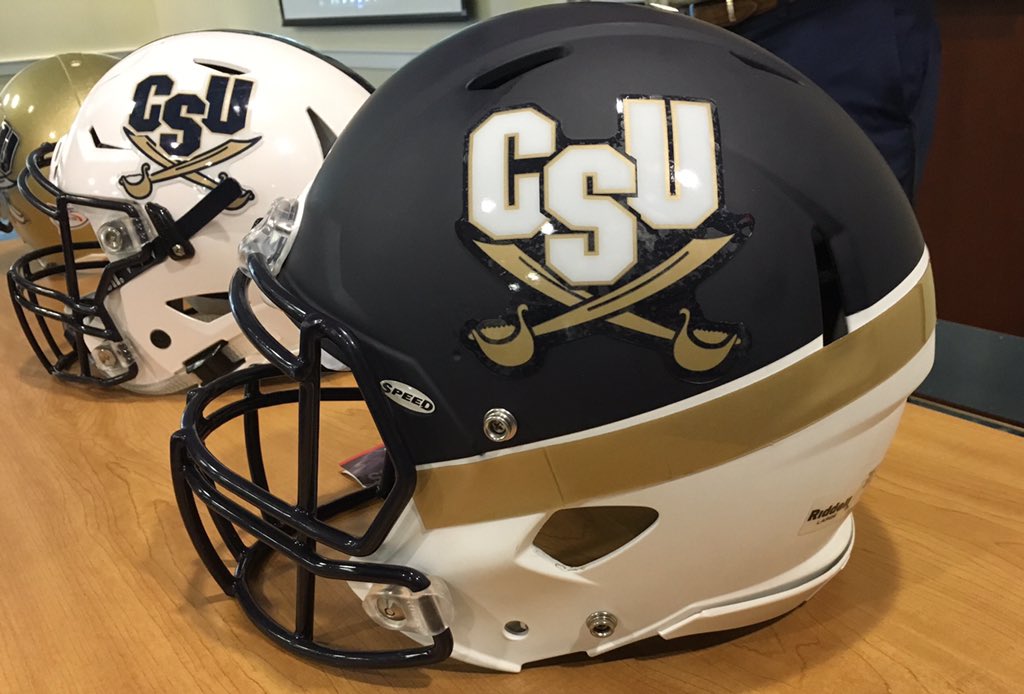csusports's tweet photo. BUCS and @CoachChadwell unveil new helmet for 2016 season https://t.co/8wI55htP0L